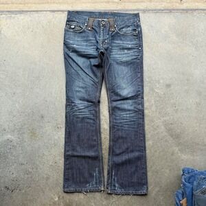 Y2K Blac Label Premium Denim Mens 34 Dark Wash Distressed Gothic Streetwear Jean